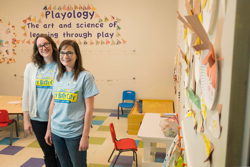 UNIQUE CLASSROOM: Owner Fawn Rechkemmer, right, and Manager Hayley Budd host creative play in their own kid-sized community.