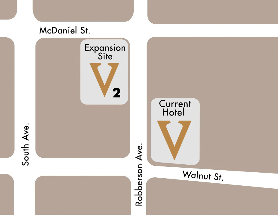 A map provided by Hotel Vandivort shows the site of the planned second building.