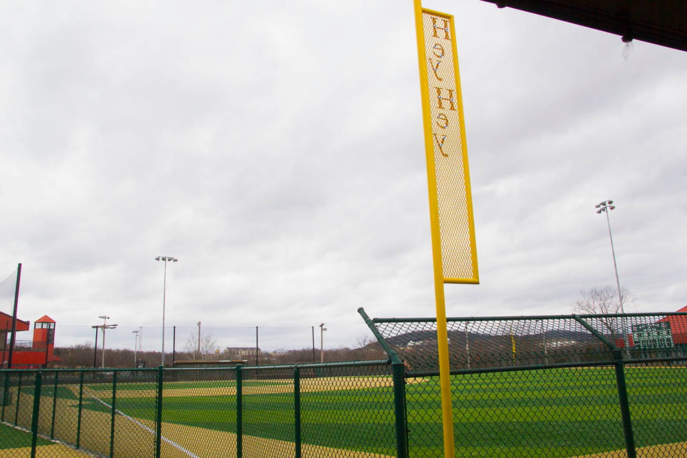 HEY, HEY: The foul poles at the replica Wrigley Field in Branson pay homage to former Cubs sportscaster Jack Brickhouse’s famous “Hey, hey!” calls.