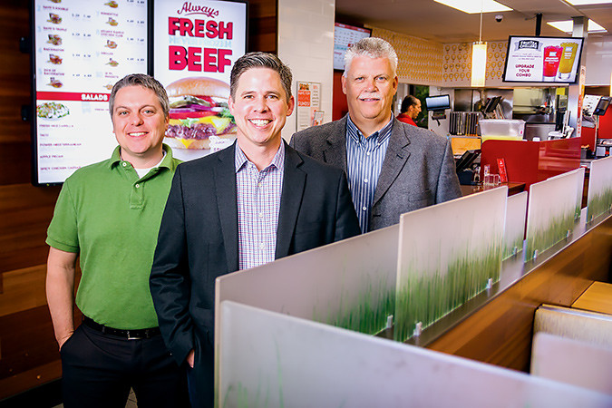 Hamra Enterprises executives Josh Sloan, left, Simeon Shelton and Randy Halterman are accountable as leaders in growth plans that include Wendy’s.SBJ photo by WES HAMILTON