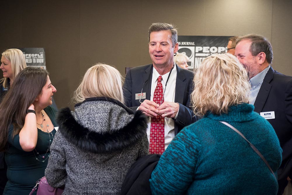 MSU BOUND
After announcing his next career step at Springfield Business Journal’s 12 People You Need to Know breakfast March 20, Nixa Public Schools Superintendent Stephen Kleinsmith visits with guests.