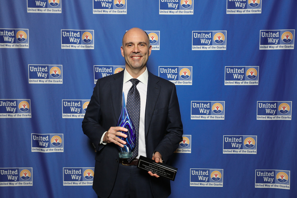 Gary Schafer, BKD LLP's incoming local managing partner, accepts the United Way Corporate Humanitarian of the Year Award on behalf of his firm.