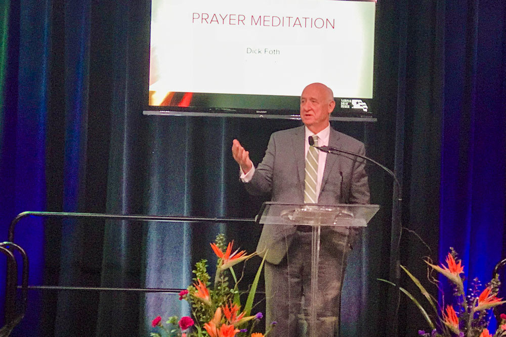 PRAY DAYAt the May 3 Springfield Prayer Breakfast at University Plaza Convention Center, author and speaker Dick Foth, above, provides meditative thoughts before the group prayed for leaders in the city, county, state and nation.