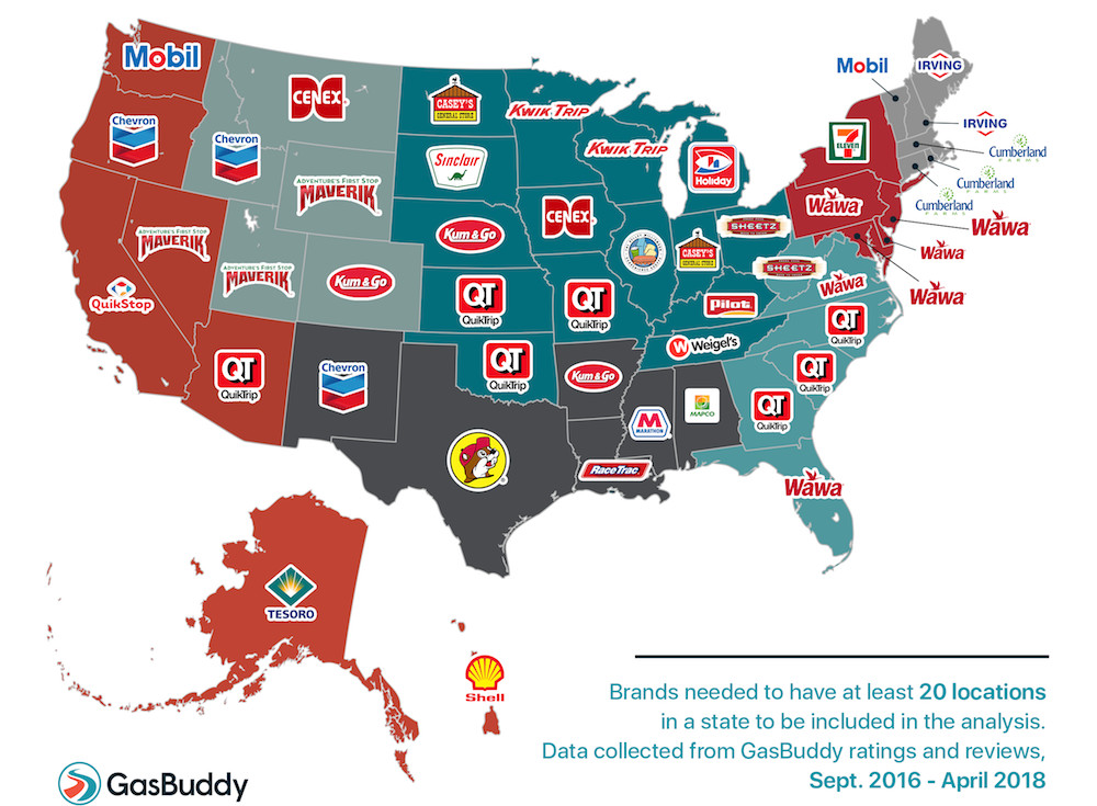 GasBuddy.com’s research shows the operators of the cleanest bathrooms by state.