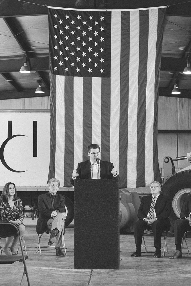 SPEECHMAKER: As part of a tax reform program at Hartman & Co. Inc., Morrow offers remarks before introducing Sen. Roy Blunt, second from left.