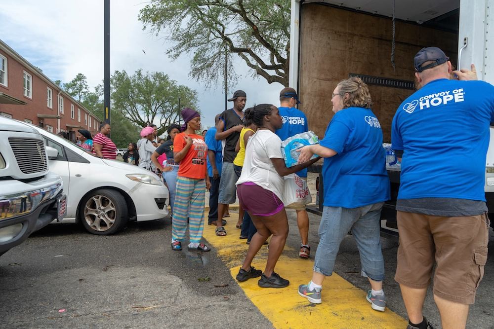 Convoy of Hope volunteers distribute supplies in the Carolinas.