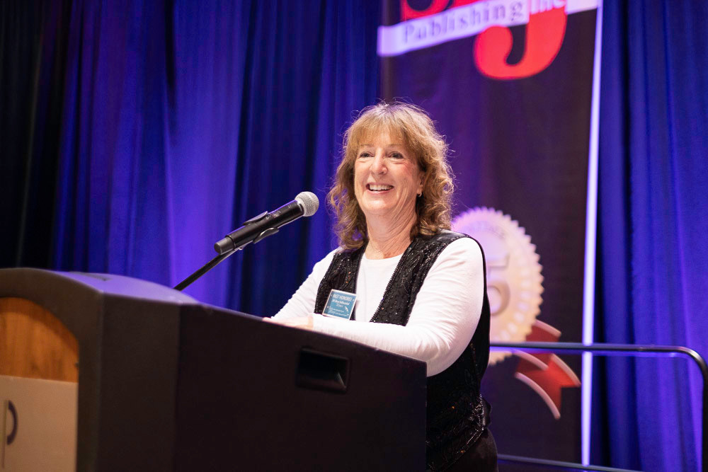 Morey Mechlin is the 2019 recipient of the Athena Award. Above, she emcees SBJ’s Most Influential Women event in October.
