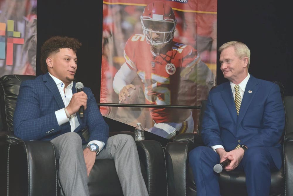 Mahomes Sets Another Record
Kansas City Chiefs radio announcer Mitch Holthus interviews quarterback Patrick Mahomes before a sell-out crowd April 9 at the Boys and Girls Club of Springfield Inc.’s Steak & Steak Dinner. Mahomes was the featured speaker, drawing roughly 1,250 people to the University Plaza Convention Center. Officials say the preliminary amount raised was $400,000, a record for the 23rd annual event.